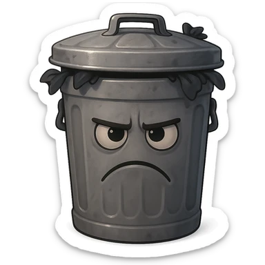 Draw a Pixar-style trash can. The trash can should be visible from the front and top—negative face, eye, and mouth. sticker