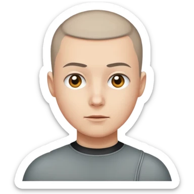 Buzz cut emoji not smiling and white skin color sticker