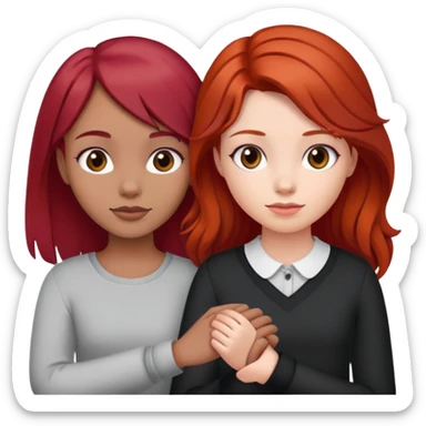 Girl with red hair and girl with dark brown hair holding hands  sticker