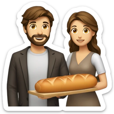 Homme brun avec barbe qui propose baguette à une femme brune sticker