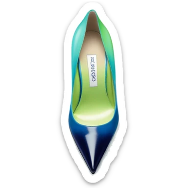 Realistic isolated top view of a pair of navy blue,pastel blue,lime green,and mint green ombre Jimmy Choo high heel shoes. sticker