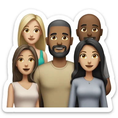 1 brown bald guy with beard and 3 women with long black hair sticker