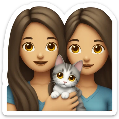 Two long hair brunette girls and two cats in their hands sticker