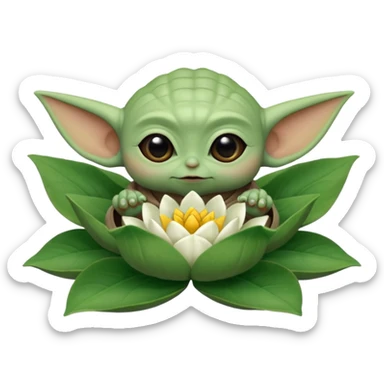 Baby Yoda sentado dentro de una flor de loto sticker