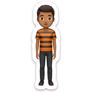 brown man wearing burnt orange and white vertically striped shirt and black jeans sticker