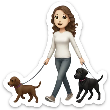 White girl with wavy brown hair walking a black Labrador sticker