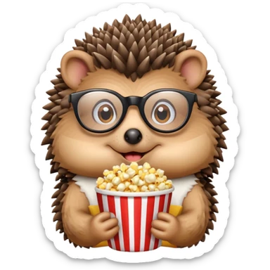 hedgehog with glasses eating popcorn sticker