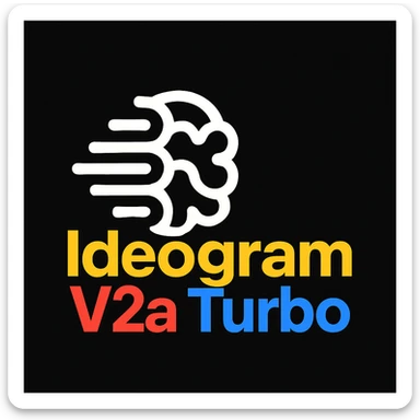 make a non gradient solid but colorful text of "Ideogram V2a Turbo", black background, add this logo too, make it good art for this sticker