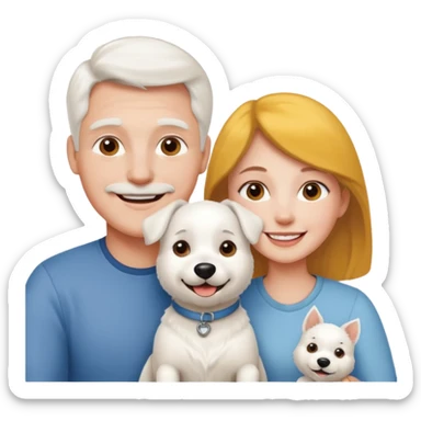 parents, daughter and a white dog sticker