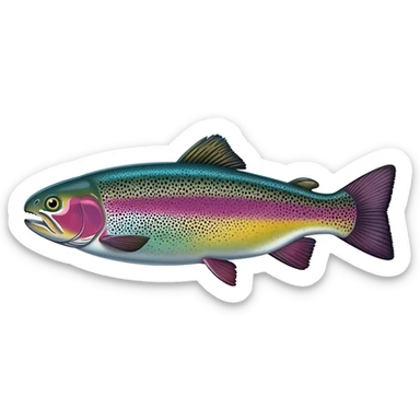 realistic rainbow trout fish bright purple blue green yellow white with black speckles sticker