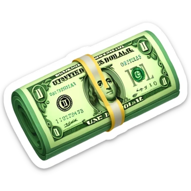 a single rolled US dollar bill, 3D style, no backgrou sticker