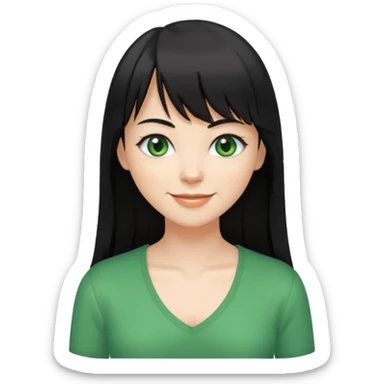 A white woman with Long straight hair with bangs, black hair, green eyes and a low-cut shirt sticker