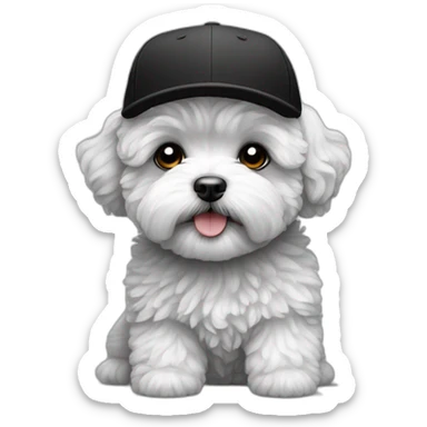 Maltipoo, black and white, with black cap sticker