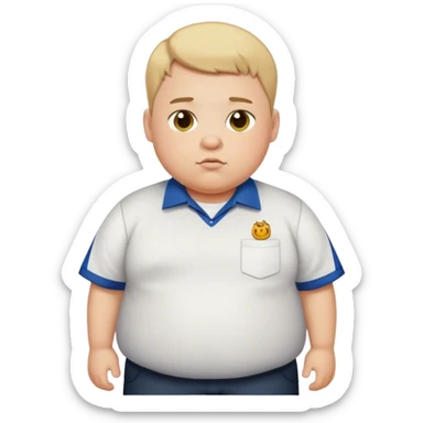 A fat boy with school shirt and his hair is short  sticker