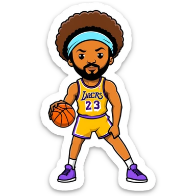 Wilt Chamberlain basketball player, tall, afro, headband, holding basketball sticker