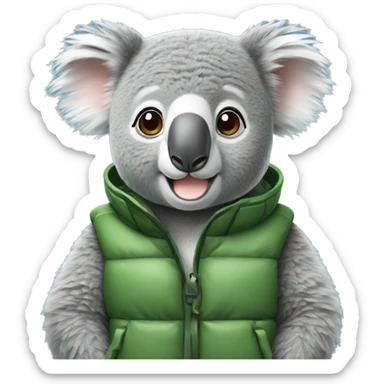 Koala wearing a puffer vest sticker