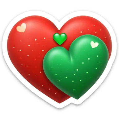 two hearts orbiting around each other like binary stars. one is red, the other is green sticker