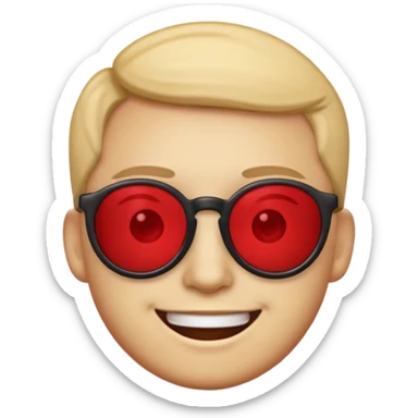 A simple smiling emoji with red lens glasses and black frames sticker
