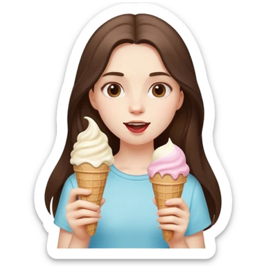 beautiful pale brunette girl with long hair eating ice cream sticker