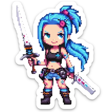 Jinx character from League of Legends with punk style and weapons sticker