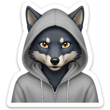 dark wolf in a hoodie with title “I’m not gadzhi” sticker