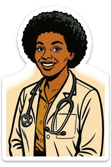 A 1970s female black doctor sticker