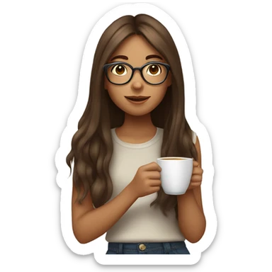 Girl sipping tea with long and brown hair with glasses sticker