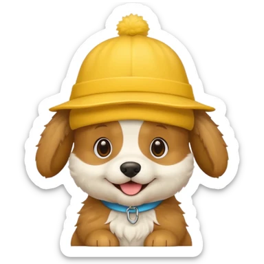 puppy dog with hat yellow sticker