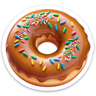 Cinematic Realistic Donut Dessert Emoji, depicted as a fluffy glazed donut with colorful sprinkles rendered with detailed textures and playful, warm lighting. sticker