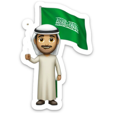 saudi man he is raising the flag of Saudi Arabia sticker