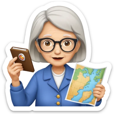 tourist old woman with glasses holding map sticker