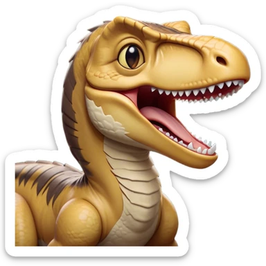 Cinematic Cute Yawning jurassic park Velociraptor Portrait Emoji, Head tilted slightly with a dramatic, wide-open yawn, showcasing a lean, powerful body with a relaxed snout and sleepy, half-closed eyes that hint at both ferocity and fatigue, Simplified yet irresistibly cute features, highly detailed, glowing with a soft, cozy prehistoric glow, high shine, relaxed yet expressive, stylized with a hint of whimsical ancient ease, soft glowing outline, capturing the essence of a drowsy yet endearing jurassic park Velociraptor that appears ready to stretch and yawn its way out of the screen! sticker
