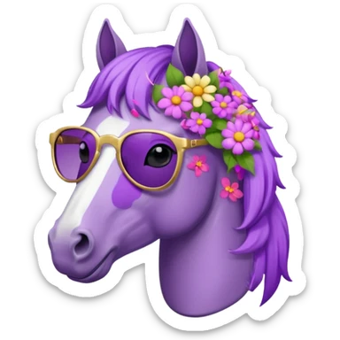 Purple horse wearing sunglasses and flowers on hair, bust up
 sticker