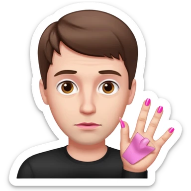 White man with short brown hair, long face, and pink nails looking sassy sticker
