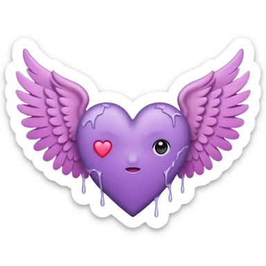 heart broken purple heart with pink angle wings sticker