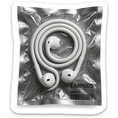 white EarPods arranged in a spiral, glossy sticker
