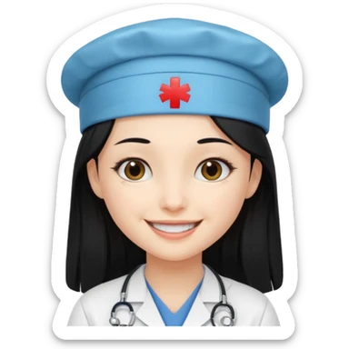 girl with long black hair with medicine degree and the tipical hat sticker