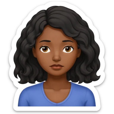 Sleepy tired dark brown skin color black women wavy hair shoulder length small eyes sticker