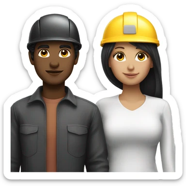 black hair and white skin couple with safety helmet sticker