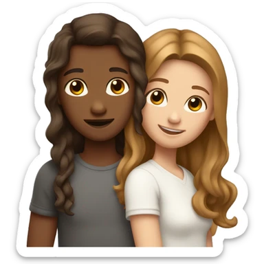 Two white best friends hugging one with wavy brown hair and the other with straight brown hair sticker