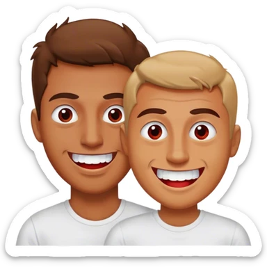 A man comes out of the eye of a man who has red skin and a wide smile with long teeth sticker