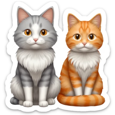 a realistic looking very fluffy grey and white cat sitting next to another cat sticker