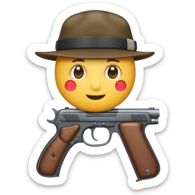 Un emojis con una gorra de lado una pistola y lanbro sticker