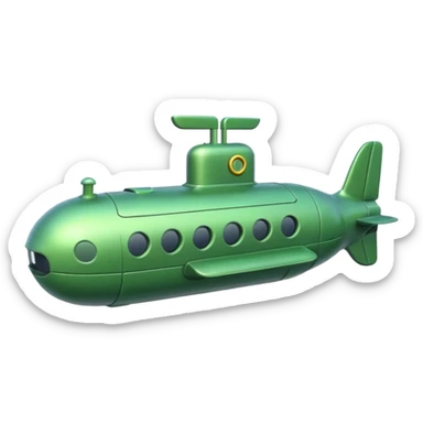 green mini single submarine in cartoon  sticker