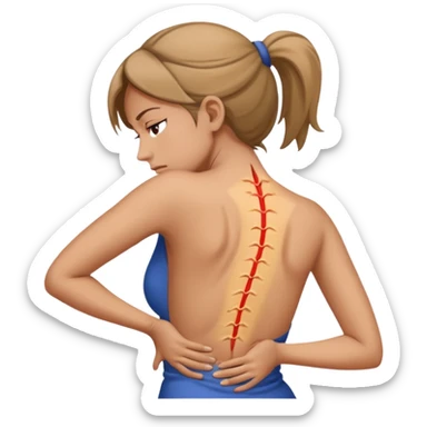 mulher com dor no corpo todo com a mao na coluna indicando dor sem desenhar a coluna sticker