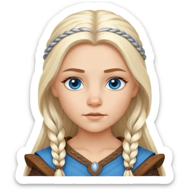 Viking platinum blonde girl with long hair and forelocks, blue eyes. sticker