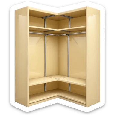 Glossy cream PVC corner closet with L-shaped design, fitted into sticker
