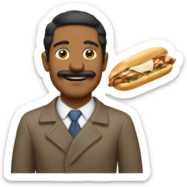 Brown man who has a mustache eating an Italian hoagie  sticker