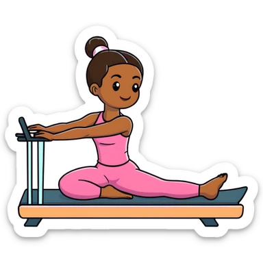 Brown girl in pink outfit on pink reformer pilates sticker
