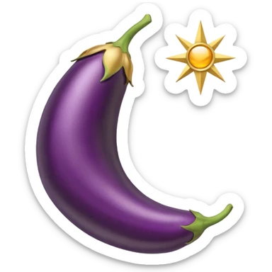 Eggplant from the side wearing a halo sticker